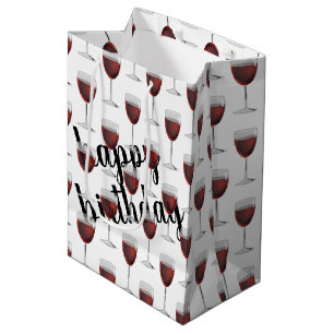 Birthday Red Wine On White Medium Gift Bag