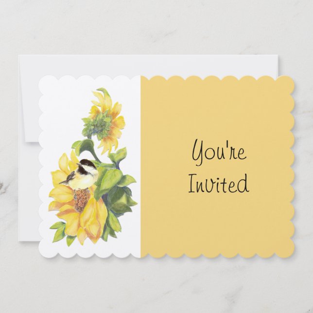 Birthday Retirement Chickadee Sunflower art Invitation (Front)