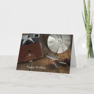 birthday-retro camera and flash bulbs card