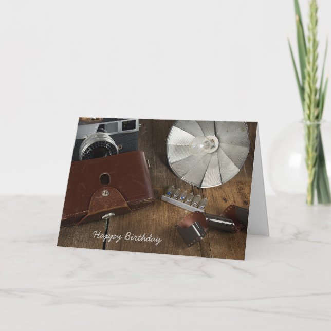 birthday-retro camera and flash bulbs card (Front)