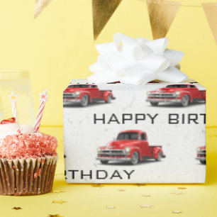 Birthday Retro Red Truck Wrapping Paper