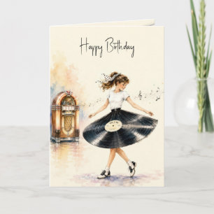 Birthday Retro Teen Girl Dancing to the Jukebox Card