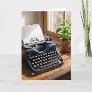 Birthday Retro Typewriter by a Window Card
