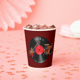 Birthday Retro Vinyl Record Rock Music Guitar Paper Cups