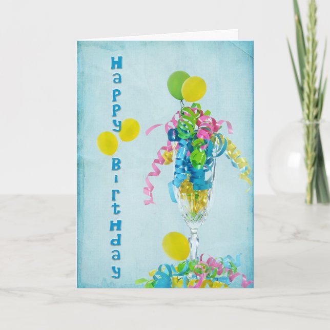 Birthday  ribbons in champagne flute card (Front)