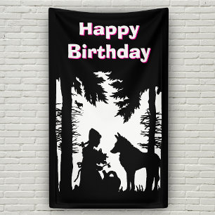 Birthday Riding Hood Wolf Woods Black White Banner