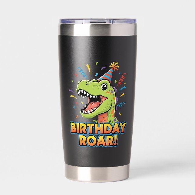Birthday Roar Cute Dinosaur Birthday Party Design Insulated Tumbler (Front)