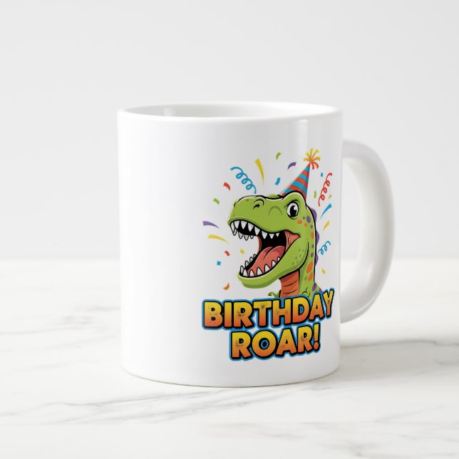 Birthday Roar Cute Dinosaur Birthday Party Design Large Coffee Mug (Front Right)