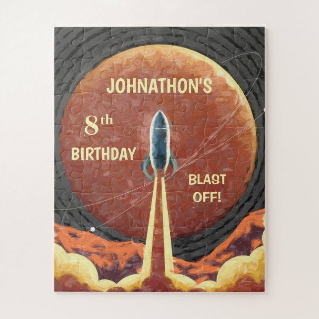 Birthday Rocket Ship Universe Planet Space Fun  Jigsaw Puzzle (Vertical)