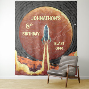 Birthday Rocket Space Fun Photo Booth Backdrop Tapestry