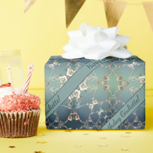 Birthday Romantic Roses Blue Wrapping Paper