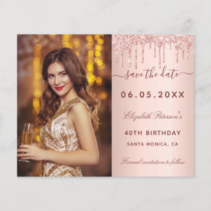 Birthday rose glitter photo budget Save the Date Flyer
