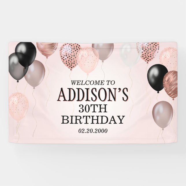 Birthday Rose Gold Balloons Banner (Horizontal)