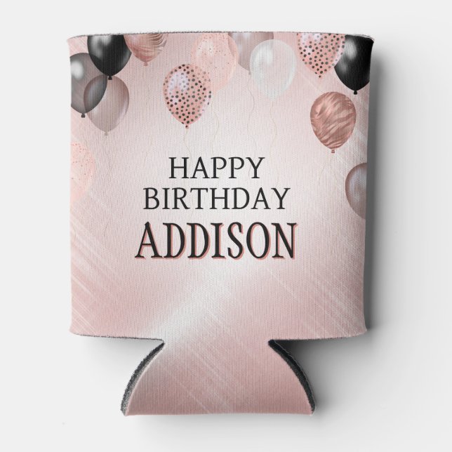 Birthday Rose Gold Balloons Can Cooler (Front)