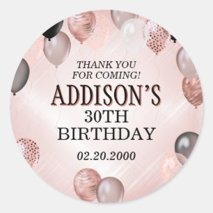 Birthday Rose Gold Balloons Classic Round Sticker