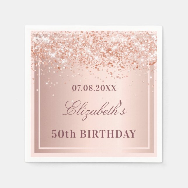 Birthday rose gold blush confetti napkin (Front)