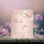Birthday rose gold blush floral sparkle thank you card<br><div class="desc">A thank you card for a 50th (or any age) birthday. A rose gold, blush gradient background. Decorated with rose gold and white florals and faux sparkles. On front, a large hand lettered script and the text: Thank You, your text, title and a date. Back: personalise and add Your thank...</div>