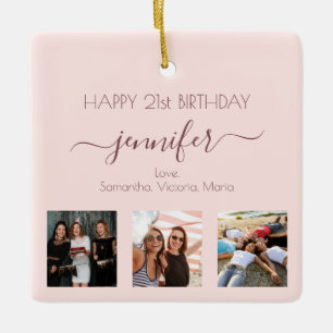 Birthday rose gold blush friend photo ceramic ornament