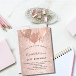 Birthday rose gold blush glitter balloons glam invitation<br><div class="desc">For an elegant 21st (or any age) birthday.  A rose gold faux metallic looking background. Decorated with rose gold,  pink faux glitter drips,  paint dripping look and balloons.  Personalise and add a name,  age 21 and party details. The name is written with a hand lettered style script</div>