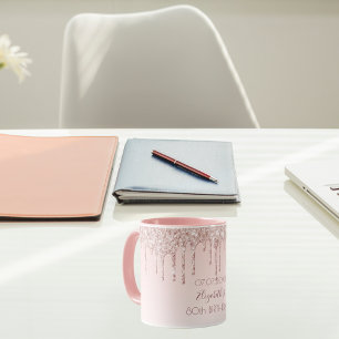 Birthday rose gold blush glitter drips name mug