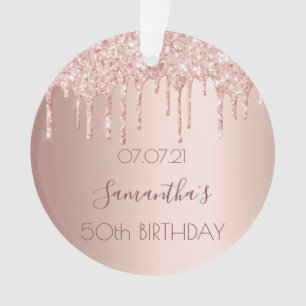 Birthday rose gold blush glitter drips ornament
