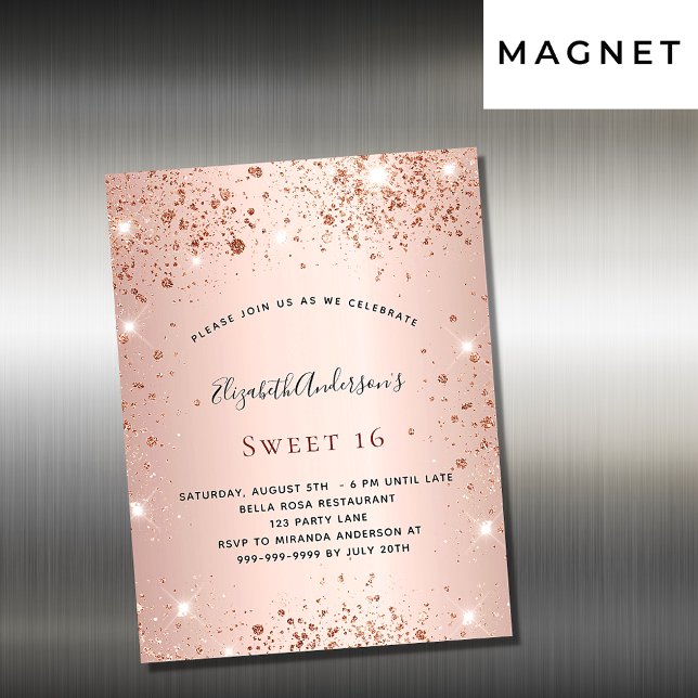 Birthday rose gold blush glitter invitation magnet (Creator Uploaded)