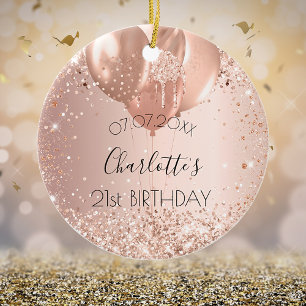 Birthday rose gold blush glitter name balloons ceramic tree decoration