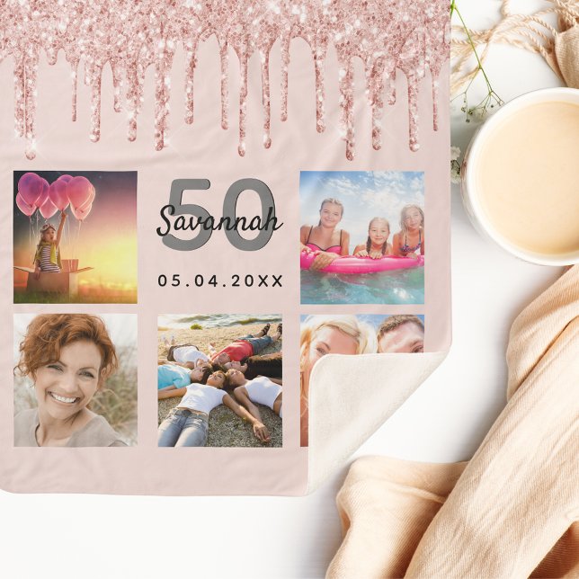 Birthday rose gold blush glitter photo sherpa blanket (Creator Uploaded)