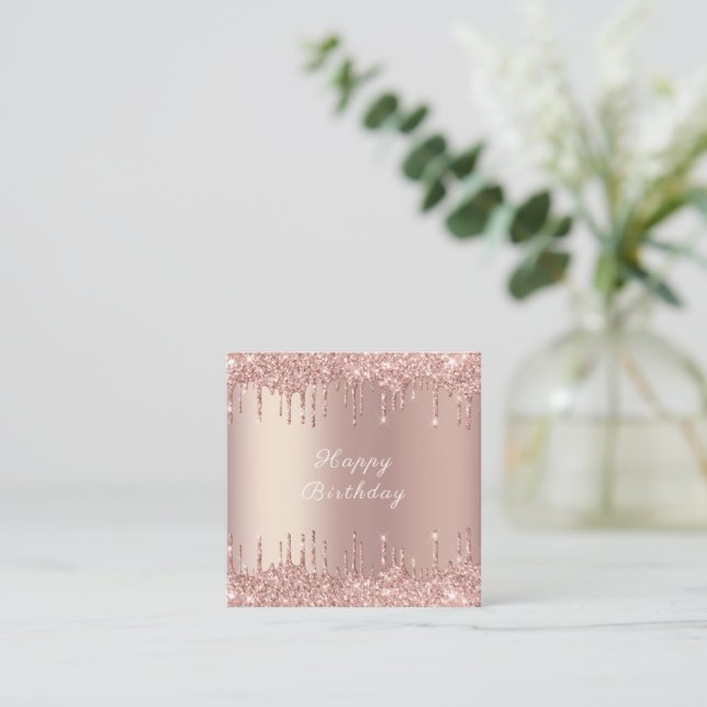 Birthday - Rose Gold Blush Glitter Sparkle Drips Card (Standing Front)