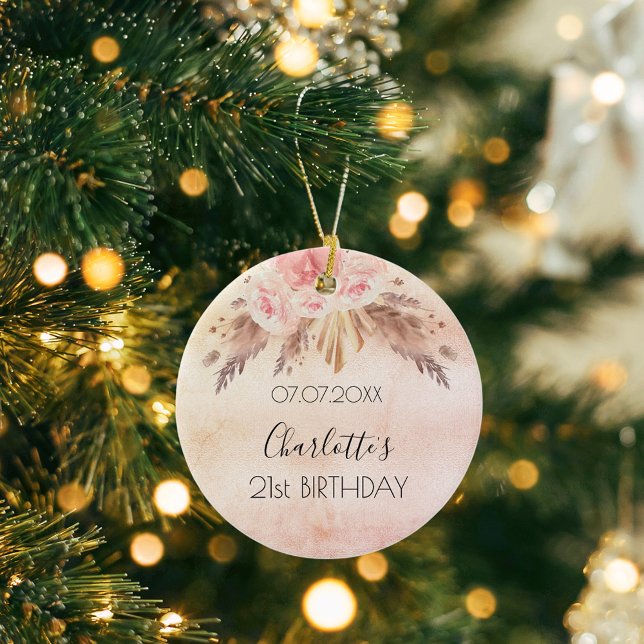 Birthday rose gold blush pampas grass floral ceramic tree decoration (Creator Uploaded)