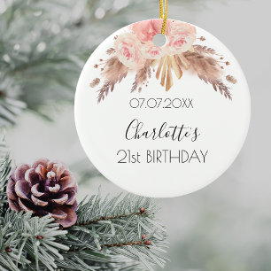 Birthday rose gold blush pampas grass floral ceramic tree decoration