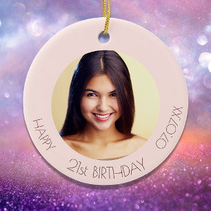 Birthday rose gold blush photo ceramic tree decoration