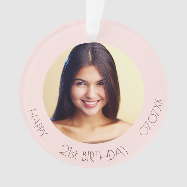Birthday rose gold blush photo elegant simple ornament (Front)