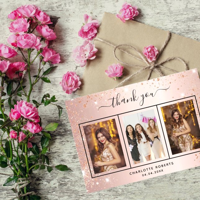 Birthday rose gold blush photo  thank you card (Creator Uploaded)