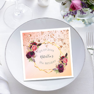 Birthday rose gold blush pink geometric monogram napkin