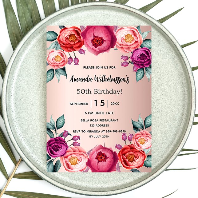 Birthday rose gold blush pink purple floral luxury invitation (Creator Uploaded)