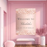 Birthday rose gold blush pink welcome poster<br><div class="desc">A welcome poster for a girly and glamourous 21st (or any age) birthday party.  A rose gold gradient background decorated with confetti.  Personalise and add a name and age 21.  Grey letters. 
Back: no design</div>