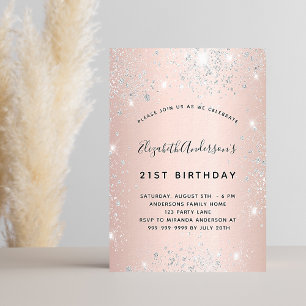 Birthday rose gold blush silver glitter luxury invitation