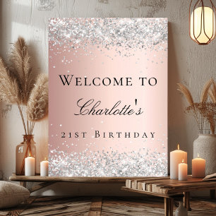 Birthday rose gold blush silver welcome  poster