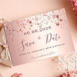 Birthday rose gold blush stars save the date<br><div class="desc">A girly and trendy Save the Date card for a 40th (or any age) birthday party. A blush pink,  rose gold gradient background decorated with stars.  Personalize and add a date and name/age.  The text: Save the Date is written with a large trendy hand lettered style script.</div>