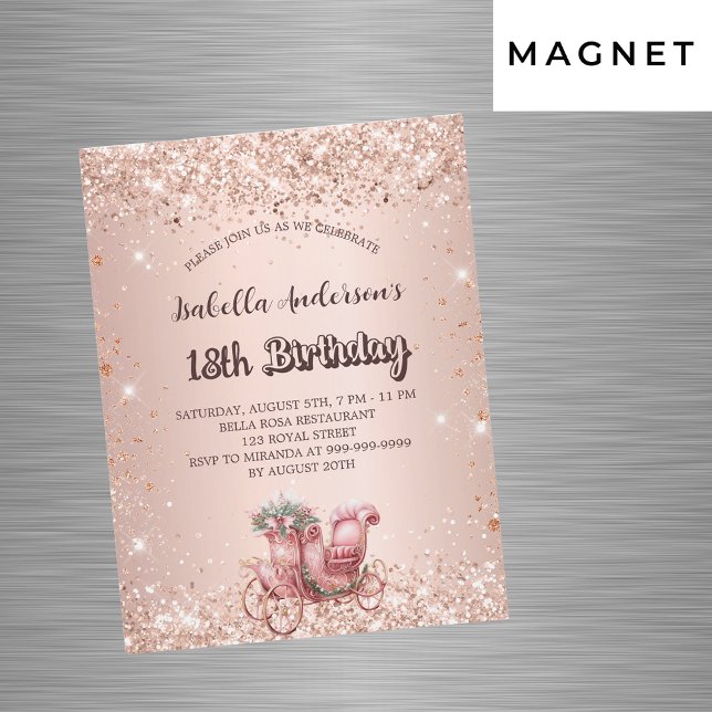 Birthday rose gold carriage luxury magnetic invitation (Creator Uploaded)