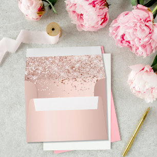 Birthday rose gold confetti return address envelope