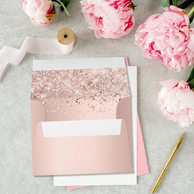 Birthday rose gold confetti return address envelope (Creator Uploaded)