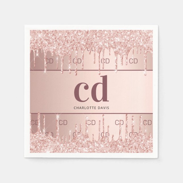 Birthday rose gold drips monogram initials name  napkin (Front)