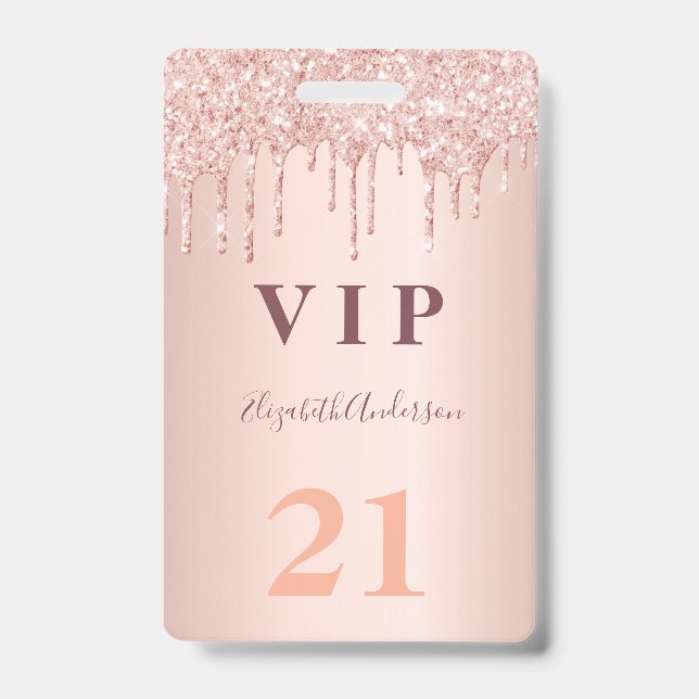 Birthday rose gold drips pink vip ID badge (Front)