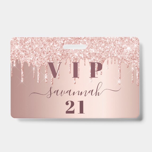 Birthday rose gold drips pink vip  ID badge (Front)