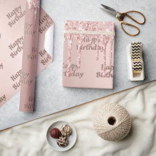 Birthday rose gold drips pink wrapping paper