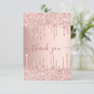 Birthday rose gold drips thank you card