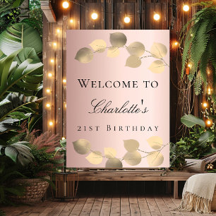 Birthday rose gold eucalyptus golden welcome poster