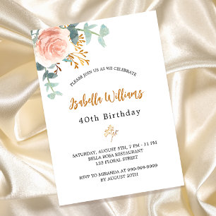 Birthday rose gold floral eucalyptus greenery invitation postcard